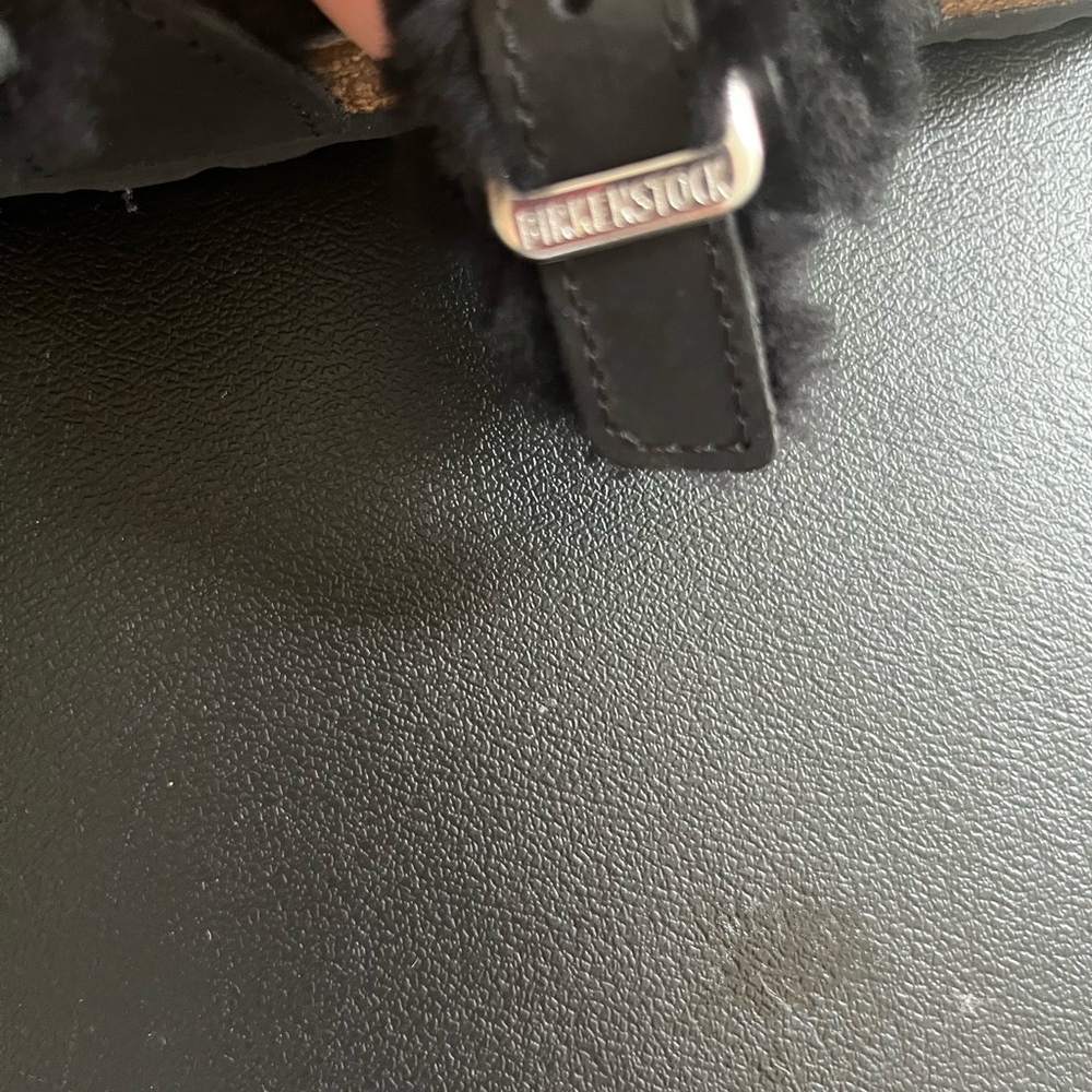 Black Faux Fur Cork Footbed Buckle Sandals - Picture 5 of 6